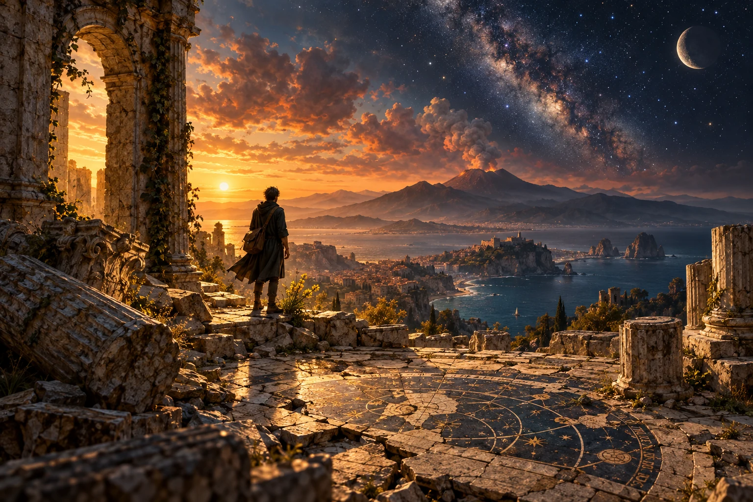 Il viandante è piccolo davanti al vulcano, al mare e al cielo; la mappa celeste spezzata evoca la crisi della centralità umana. Il problema comune non rende identiche la Natura leopardiana e la Volontà schopenhaueriana.