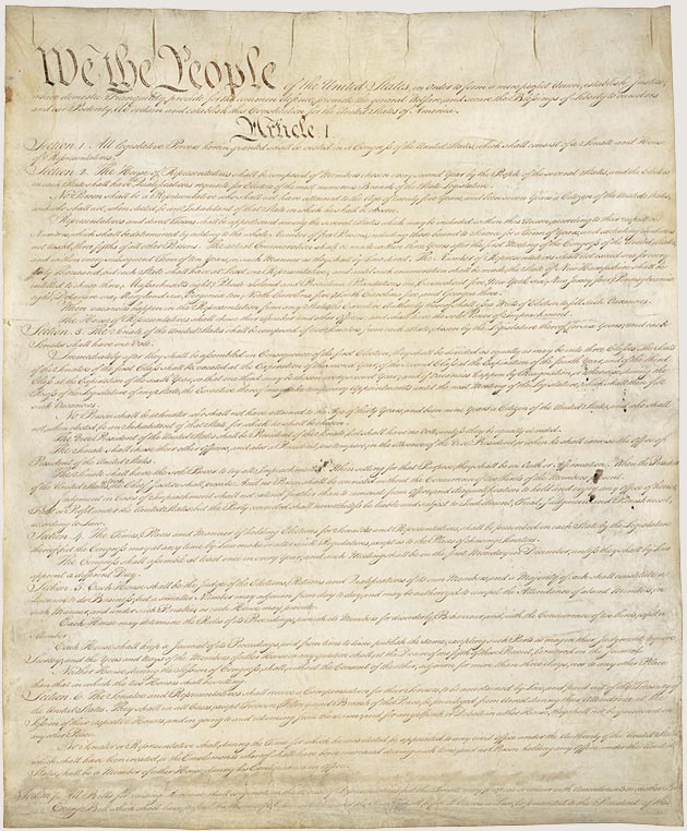 Prima pagina della Costituzione del 1787, National Archives