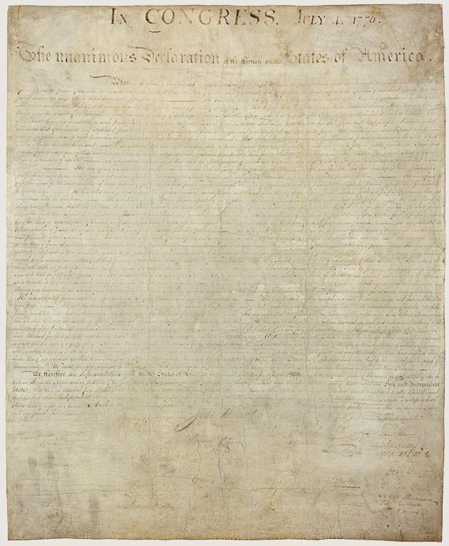 Pergamena originale della Dichiarazione d’indipendenza del 1776, National Archives