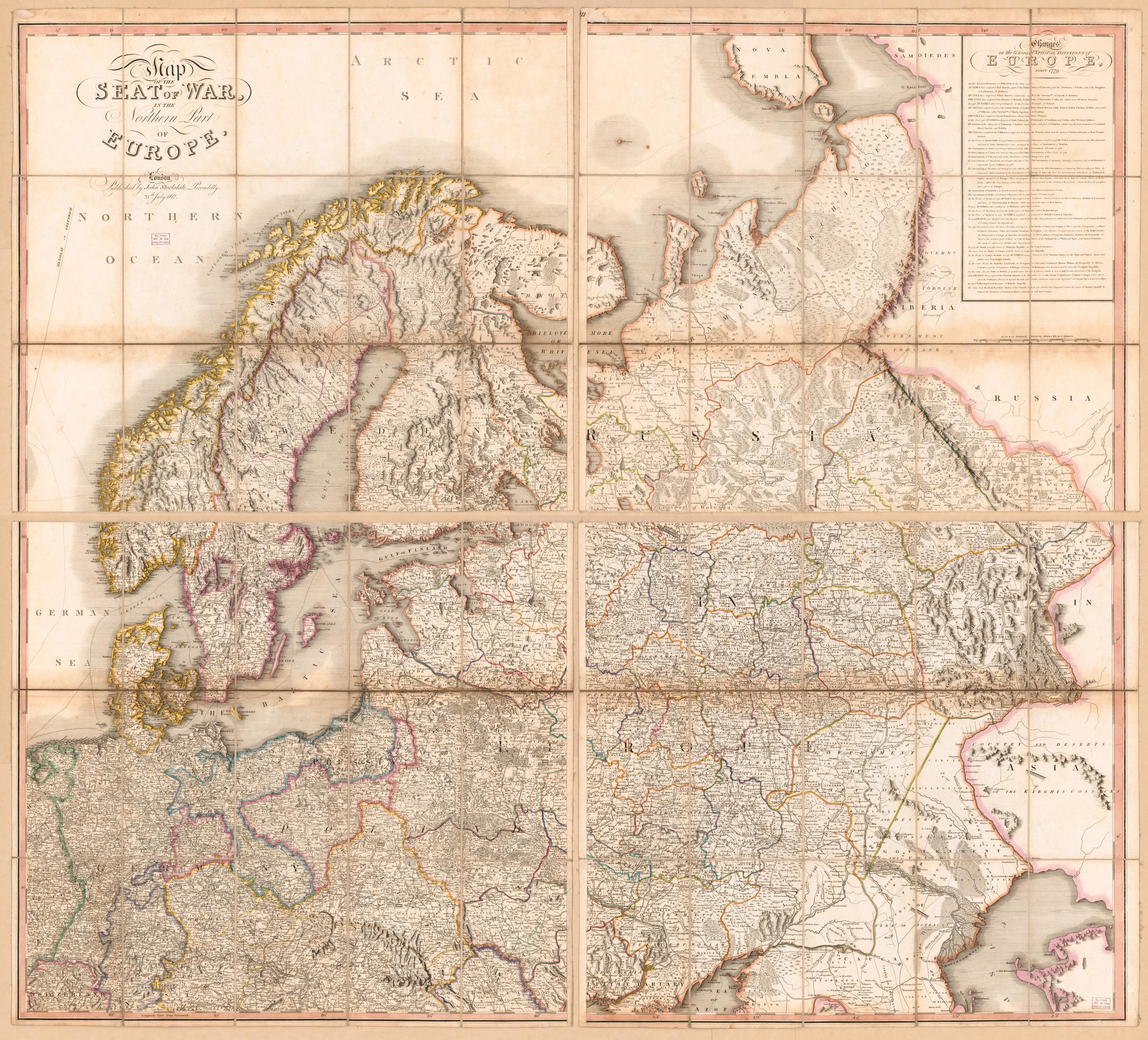 Carta originale di Stockdale del 1812: Europa settentrionale, centrale e orientale in quattro fogli